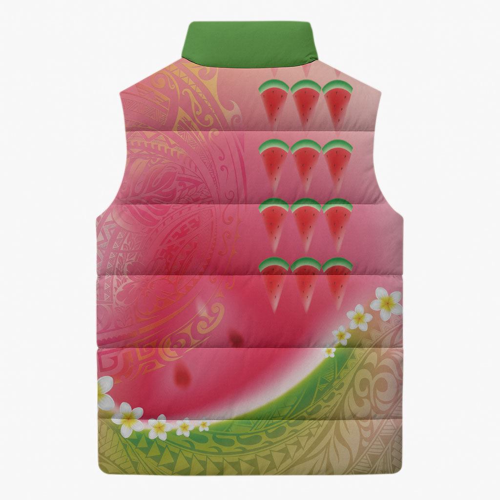 Hawaiian Watermelon Sleeveless Puffer Jacket with Kakau Art Tattoo LT03 - Polynesian Pride