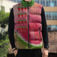 Hawaiian Watermelon Sleeveless Puffer Jacket with Kakau Art Tattoo LT03 - Polynesian Pride