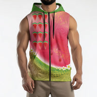 Hawaiian Watermelon Sleeveless Zip Hoodie with Kakau Art Tattoo LT03 - Polynesian Pride