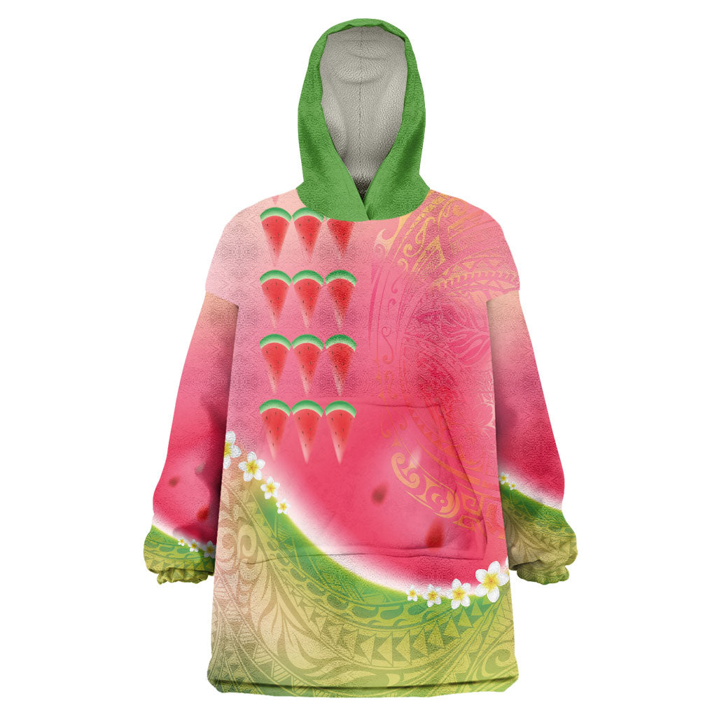 Hawaiian Watermelon Wearable Blanket Hoodie with Kakau Art Tattoo LT03 One Size Multicolor - Polynesian Pride