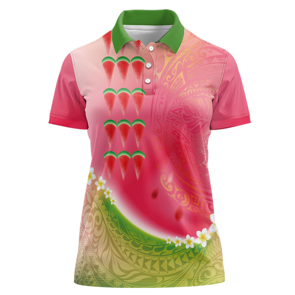 Hawaiian Watermelon Women Polo Shirt with Kakau Art Tattoo LT03 Female Multicolor - Polynesian Pride