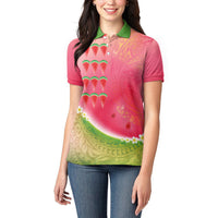 Hawaiian Watermelon Women Polo Shirt with Kakau Art Tattoo LT03 - Polynesian Pride