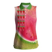 Hawaiian Watermelon Women Sleeveless Polo Shirt with Kakau Art Tattoo LT03 Female Multicolor - Polynesian Pride