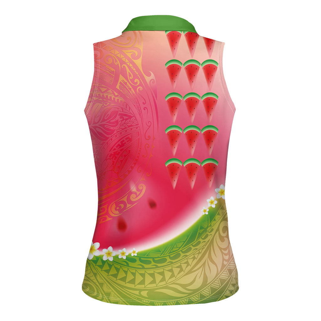 Hawaiian Watermelon Women Sleeveless Polo Shirt with Kakau Art Tattoo LT03 - Polynesian Pride