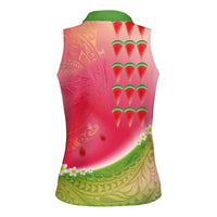 Hawaiian Watermelon Women Sleeveless Polo Shirt with Kakau Art Tattoo LT03 - Polynesian Pride