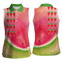 Hawaiian Watermelon Women Sleeveless Polo Shirt with Kakau Art Tattoo LT03 - Polynesian Pride