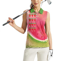 Hawaiian Watermelon Women Sleeveless Polo Shirt with Kakau Art Tattoo LT03 - Polynesian Pride