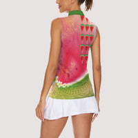 Hawaiian Watermelon Women Sleeveless Polo Shirt with Kakau Art Tattoo LT03 - Polynesian Pride