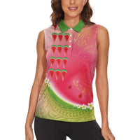 Hawaiian Watermelon Women Sleeveless Polo Shirt with Kakau Art Tattoo LT03 - Polynesian Pride