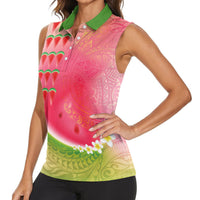 Hawaiian Watermelon Women Sleeveless Polo Shirt with Kakau Art Tattoo LT03 - Polynesian Pride