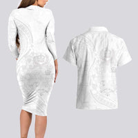 Tonga Faka Sepitema Couples Matching Long Sleeve Bodycon Dress and Hawaiian Shirt Ngatu Pattern with Plumeria and Hibiscus LT03 - Polynesian Pride