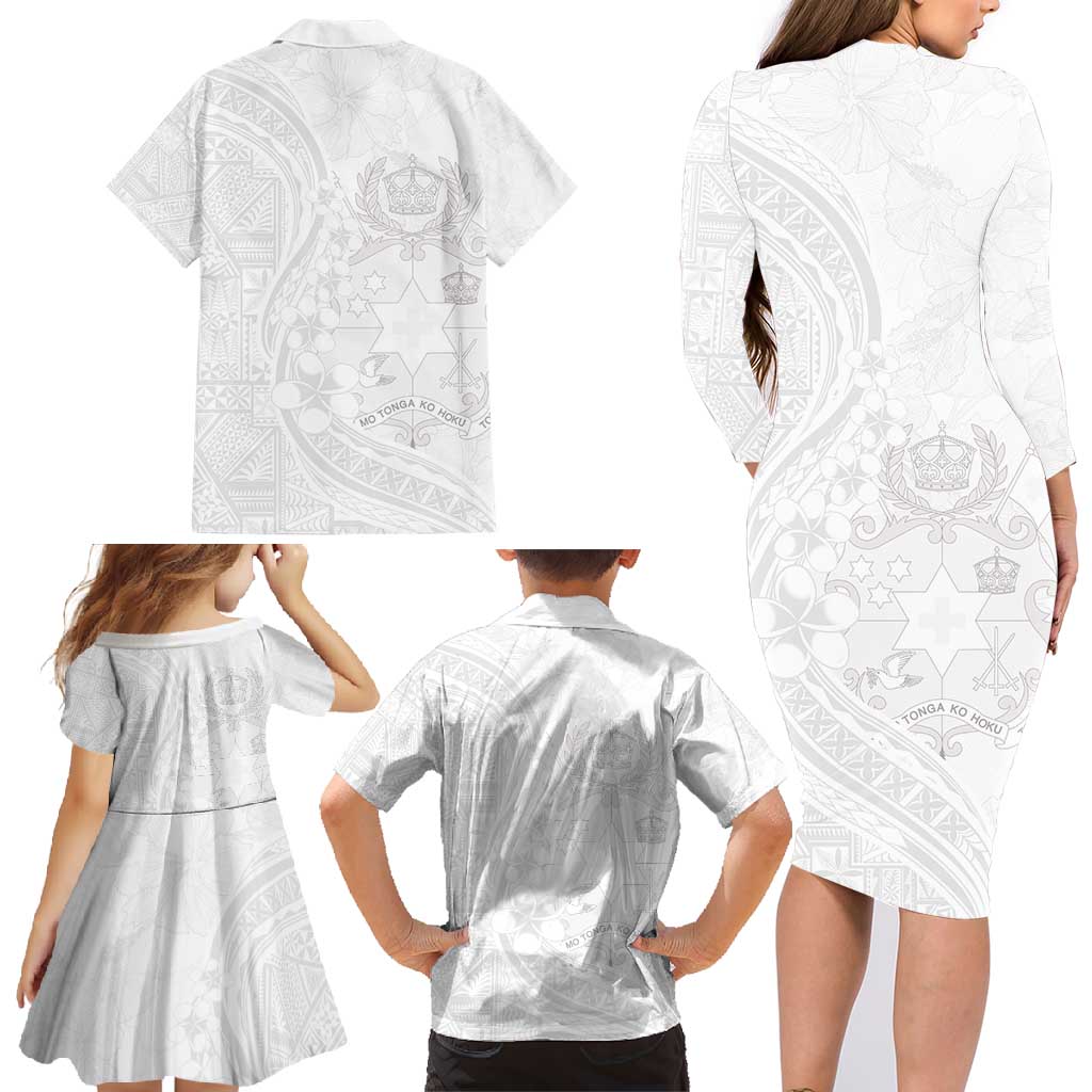 Tonga Faka Sepitema Family Matching Long Sleeve Bodycon Dress and Hawaiian Shirt Ngatu Pattern with Plumeria and Hibiscus LT03 - Polynesian Pride
