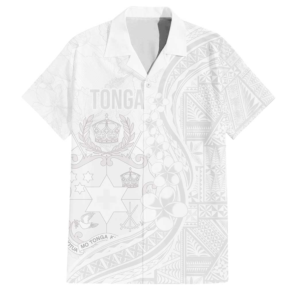 Tonga Faka Sepitema Family Matching Long Sleeve Bodycon Dress and Hawaiian Shirt Ngatu Pattern with Plumeria and Hibiscus LT03 Dad's Shirt - Short Sleeve White - Polynesian Pride