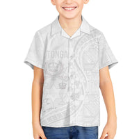Tonga Faka Sepitema Family Matching Off Shoulder Short Dress and Hawaiian Shirt Ngatu Pattern with Plumeria and Hibiscus LT03 Son's Shirt White - Polynesian Pride