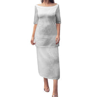 Tonga Faka Sepitema Family Matching Puletasi and Hawaiian Shirt Ngatu Pattern with Plumeria and Hibiscus LT03 Mom's Dress White - Polynesian Pride