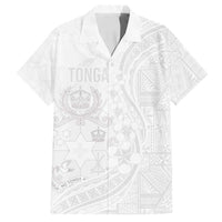 Tonga Faka Sepitema Family Matching Tank Maxi Dress and Hawaiian Shirt Ngatu Pattern with Plumeria and Hibiscus LT03 Dad's Shirt - Short Sleeve White - Polynesian Pride
