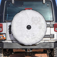 Tonga Faka Sepitema Spare Tire Cover Ngatu Pattern with Plumeria and Hibiscus LT03 White - Polynesian Pride