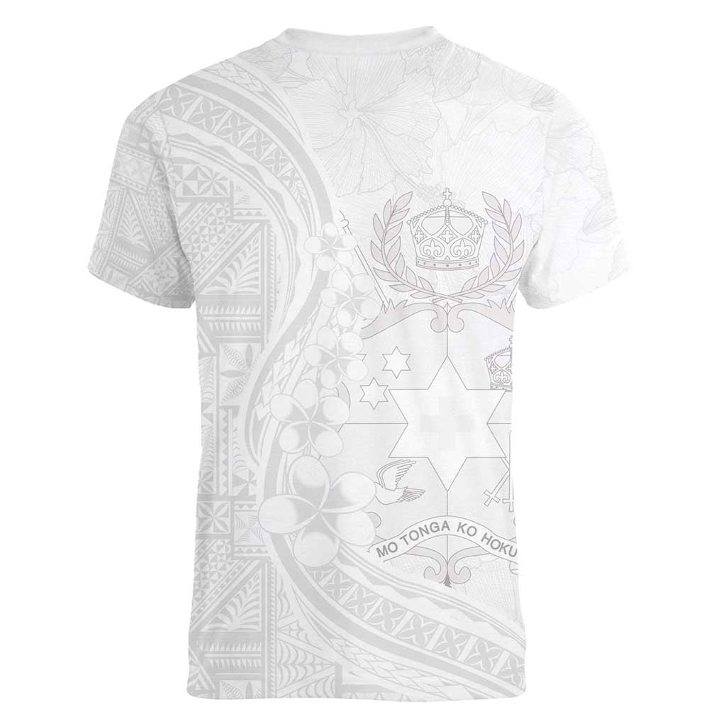 Tonga Faka Sepitema Women V-Neck T-Shirt Ngatu Pattern with Plumeria and Hibiscus LT03 - Polynesian Pride