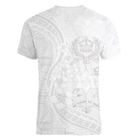 Tonga Faka Sepitema Women V-Neck T-Shirt Ngatu Pattern with Plumeria and Hibiscus LT03 - Polynesian Pride