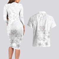 Tonga Faka Sepitema Couples Matching Long Sleeve Bodycon Dress and Hawaiian Shirt Ngatu and Floral Pattern with Blooming Hibiscus LT03 - Polynesian Pride