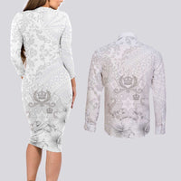 Tonga Faka Sepitema Couples Matching Long Sleeve Bodycon Dress and Long Sleeve Button Shirt Ngatu and Floral Pattern with Blooming Hibiscus LT03 - Polynesian Pride