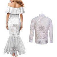 Tonga Faka Sepitema Couples Matching Mermaid Dress and Long Sleeve Button Shirt Ngatu and Floral Pattern with Blooming Hibiscus LT03 - Polynesian Pride
