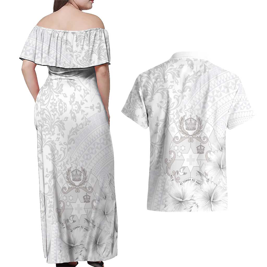 Tonga Faka Sepitema Couples Matching Off Shoulder Maxi Dress and Hawaiian Shirt Ngatu and Floral Pattern with Blooming Hibiscus LT03 - Polynesian Pride