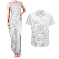 Tonga Faka Sepitema Couples Matching Tank Maxi Dress and Hawaiian Shirt Ngatu and Floral Pattern with Blooming Hibiscus LT03 White - Polynesian Pride