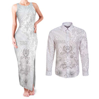 Tonga Faka Sepitema Couples Matching Tank Maxi Dress and Long Sleeve Button Shirt Ngatu and Floral Pattern with Blooming Hibiscus LT03 White - Polynesian Pride