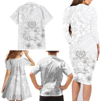 Tonga Faka Sepitema Family Matching Long Sleeve Bodycon Dress and Hawaiian Shirt Ngatu and Floral Pattern with Blooming Hibiscus LT03 - Polynesian Pride