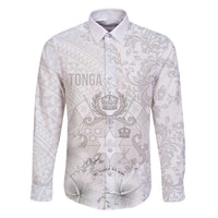 Tonga Faka Sepitema Family Matching Off Shoulder Maxi Dress and Hawaiian Shirt Ngatu and Floral Pattern with Blooming Hibiscus LT03 Dad's Shirt - Long Sleeve White - Polynesian Pride