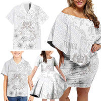 Tonga Faka Sepitema Family Matching Off Shoulder Short Dress and Hawaiian Shirt Ngatu and Floral Pattern with Blooming Hibiscus LT03 - Polynesian Pride