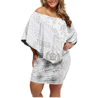Tonga Faka Sepitema Family Matching Off Shoulder Short Dress and Hawaiian Shirt Ngatu and Floral Pattern with Blooming Hibiscus LT03 Mom's Dress White - Polynesian Pride