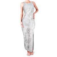 Tonga Faka Sepitema Family Matching Tank Maxi Dress and Hawaiian Shirt Ngatu and Floral Pattern with Blooming Hibiscus LT03 Mom's Dress White - Polynesian Pride