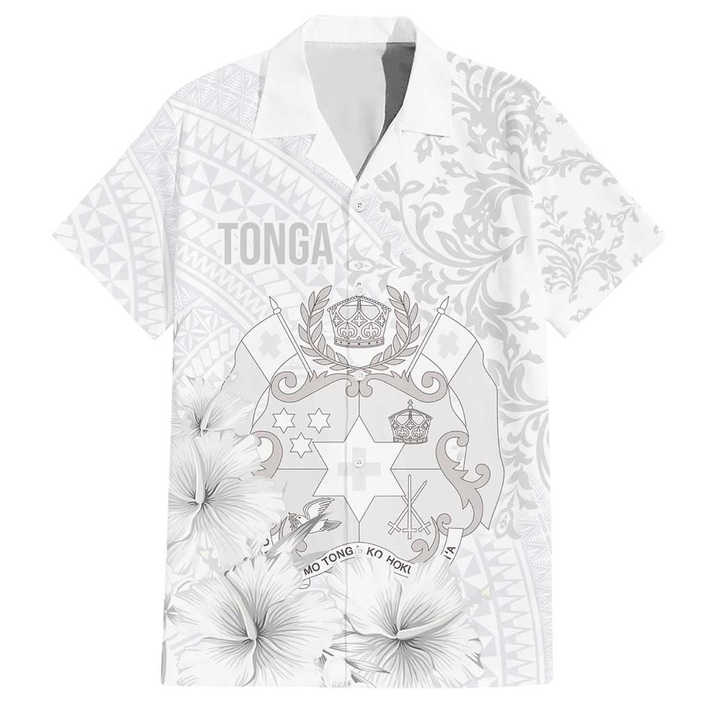 Tonga Faka Sepitema Hawaiian Shirt Ngatu and Floral Pattern with Blooming Hibiscus LT03 White - Polynesian Pride