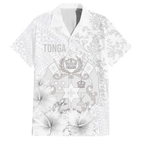 Tonga Faka Sepitema Hawaiian Shirt Ngatu and Floral Pattern with Blooming Hibiscus LT03 White - Polynesian Pride
