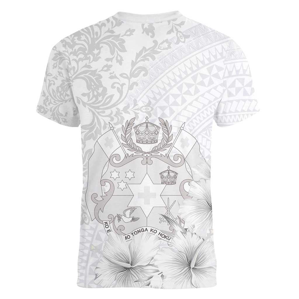 Tonga Faka Sepitema Women V-Neck T-Shirt Ngatu and Floral Pattern with Blooming Hibiscus LT03 - Polynesian Pride