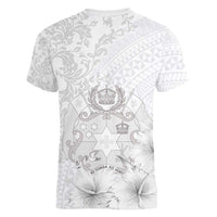 Tonga Faka Sepitema Women V-Neck T-Shirt Ngatu and Floral Pattern with Blooming Hibiscus LT03 - Polynesian Pride