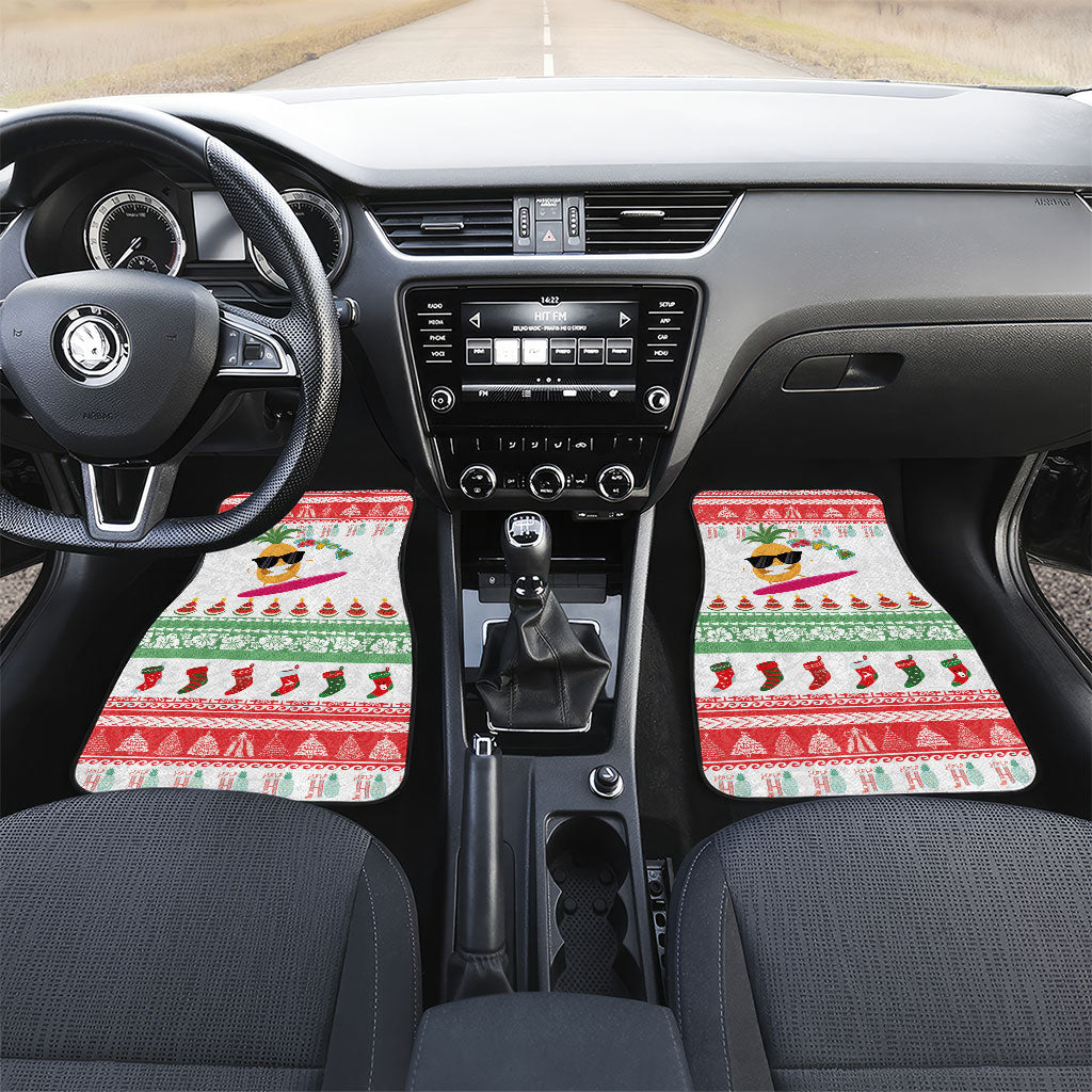 Hawaiian Mele Kalikimaka Car Mats Funny Pineapple Surfing with Map Christmas Stripe Elements
