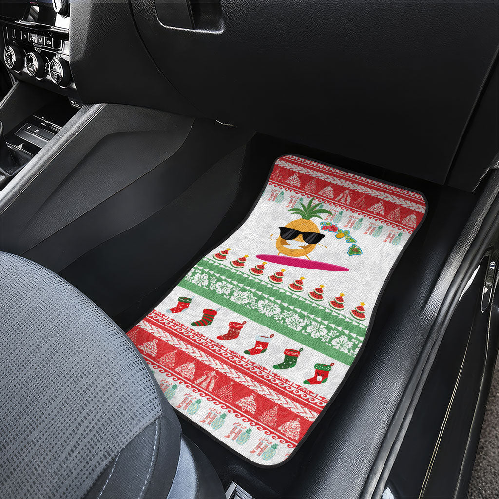Hawaiian Mele Kalikimaka Car Mats Funny Pineapple Surfing with Map Christmas Stripe Elements
