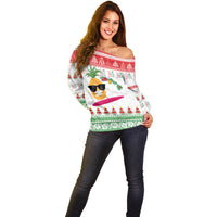 Hawaiian Mele Kalikimaka Off Shoulder Sweater Funny Pineapple Surfing with Map Christmas Stripe Elements LT03 - Polynesian Pride