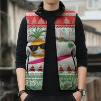 Hawaiian Mele Kalikimaka Sleeveless Puffer Jacket Funny Pineapple Surfing with Map Christmas Stripe Elements LT03 - Polynesian Pride