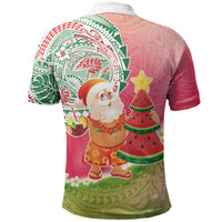 Hawaiian Watermelon Mele Kalikimaka Polo Shirt Tropical Tribal Pattern with Funny Santa Claus LT03 - Polynesian Pride
