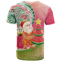 Hawaiian Watermelon Mele Kalikimaka T Shirt Tropical Tribal Pattern with Funny Santa Claus LT03 - Polynesian Pride