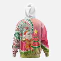 Hawaiian Watermelon Mele Kalikimaka Zip Hoodie Tropical Tribal Pattern with Funny Santa Claus LT03 - Polynesian Pride
