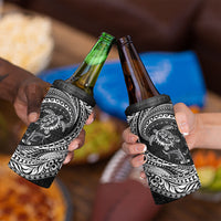 Hawaiian Turtle and Shark 4 in 1 Can Cooler Tumbler Kakau Tribal with Polynesian Pattern Black Color LT03 - Polynesian Pride