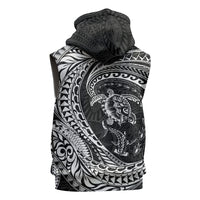 Hawaiian Turtle and Shark Sleeveless Zip Hoodie Kakau Tribal with Polynesian Pattern Black Color LT03 - Polynesian Pride