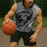 Hawaiian Turtle and Shark Sleeveless Zip Hoodie Kakau Tribal with Polynesian Pattern Black Color LT03 - Polynesian Pride