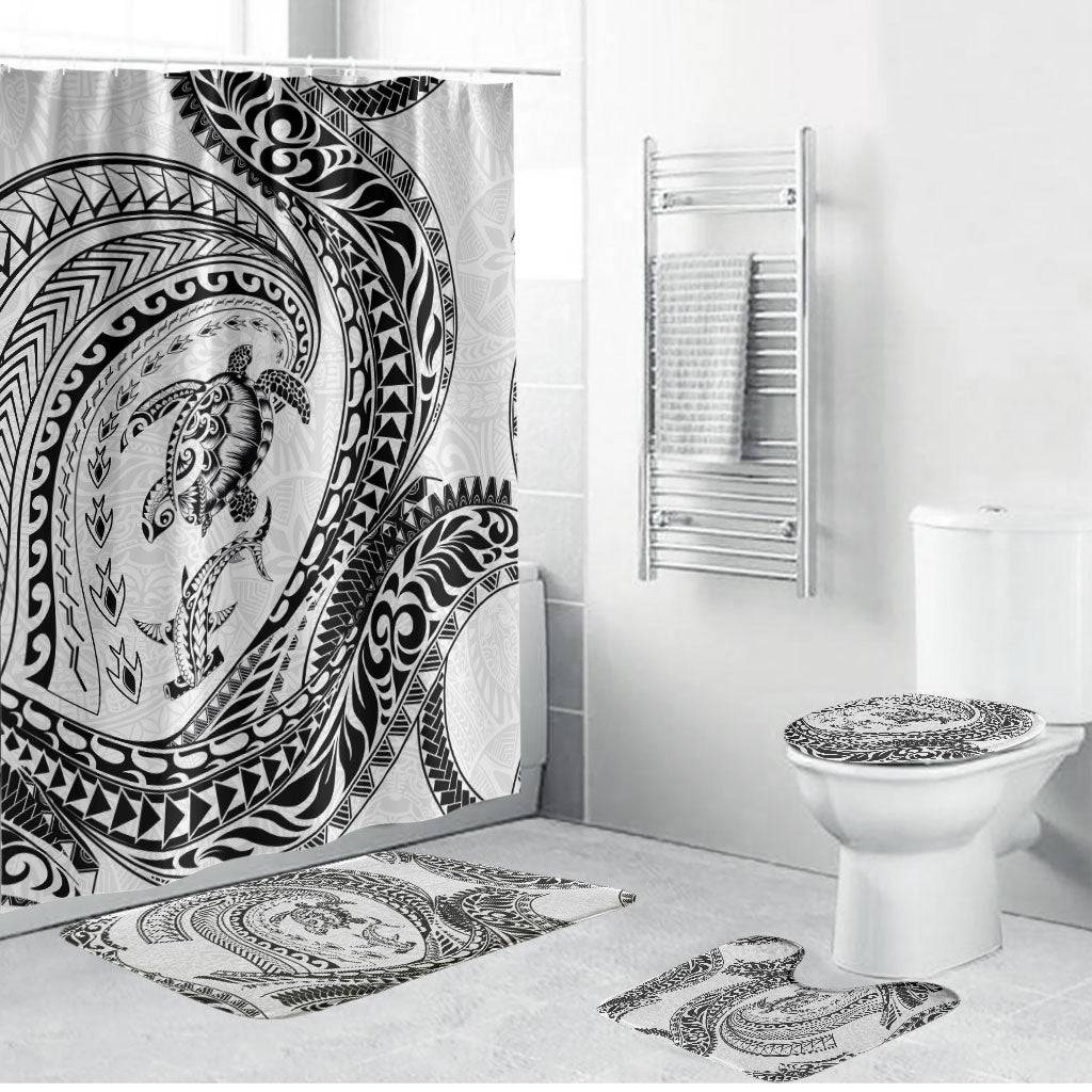 Hawaiian Turtle and Shark Bathroom Set Kakau Tribal with Polynesian Pattern White Color LT03 Bathroom Set (4 pcs) White - Polynesian Pride