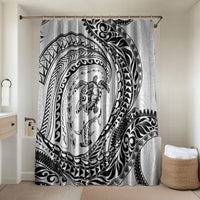 Hawaiian Turtle and Shark Bathroom Set Kakau Tribal with Polynesian Pattern White Color LT03 Shower Curtain Only White - Polynesian Pride